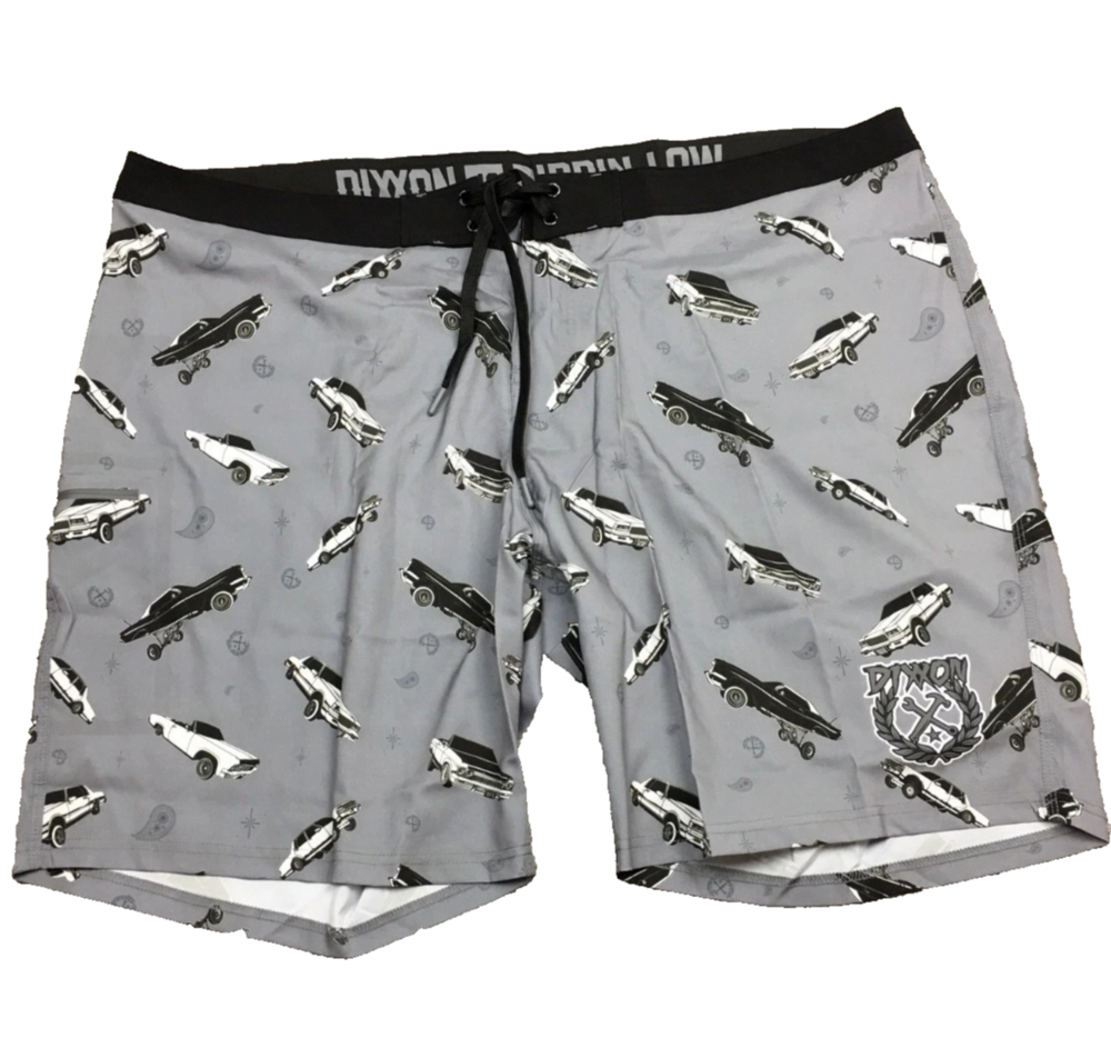 Dixxon Board Shorts Mens 44 Unlined Gray Car Dippin Low Print New